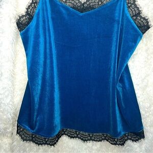 White House Black Market Teal Velvet Camisole with Black Lace